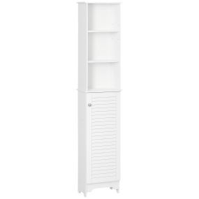 Armario alto de baño blanco 1 puerta 3 estantes abiertos y balda interior ajustable 34x20x165 cm