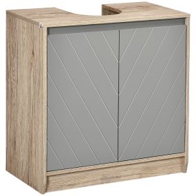 Mueble bajo lavabo vintage 2 puertas con estante ajustable 60x30x59,8 cm roble y gris