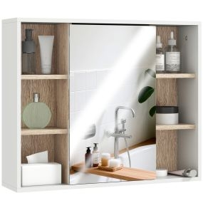 Armario espejo de baño montado en pared con estantes ajustables 60x14,5x49,4 cm blanco y roble