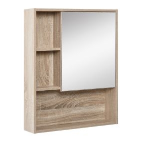 Armario de baño con espejo montado en pared 60x15x76 cm roble con estante ajustable