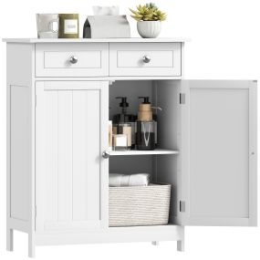 Armario auxiliar de baño con 2 cajones, 2 puertas y estante ajustable 60x30x75 cm blanco