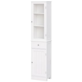 Armario de baño alto blanco 40x27x171,5 cm con estantes ajustables y cajón
