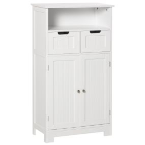 Armario de baño blanco con 2 puertas, 2 cajones, estante ajustable y compartimento abierto 60x30x108,8 cm
