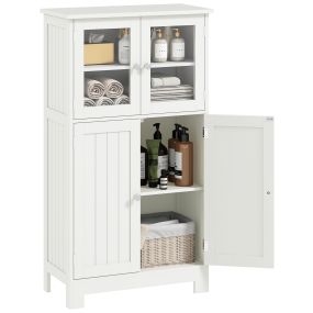 Armario auxiliar de baño con puertas de vidrio templado y estante ajustable 60x30x108,5 cm blanco