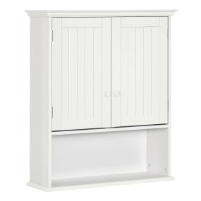 Armario de baño de pared con 2 puertas, estante ajustable y compartimento abierto 60x20x70,5 cm blanco