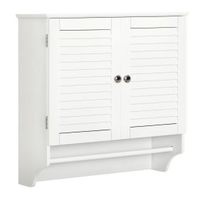 Armario de baño de pared con 2 puertas de persiana, estante y barra toallero, 60x23x60 cm, blanco