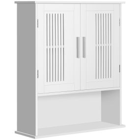 Armario de pared para baño suspendido blanco 60x20x70 cm con 2 puertas y estante ajustable