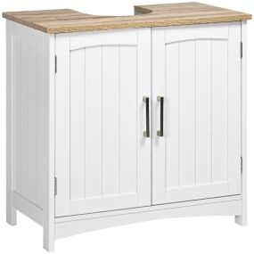Mueble para Debajo del Lavabo Armario de Suelo para Baño de Madera con 2 Puertas y Estante Interior Ajustable Estilo Moderno Carga 40 kg 60x30x60 cm Blanco