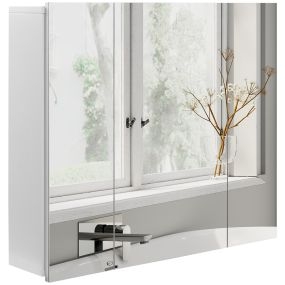 Mueble de baño con espejo de pared, 3 puertas, estantes ajustables, 70x15x60 cm, blanco