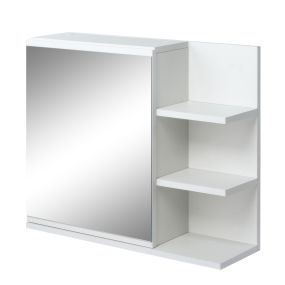 Armario de Baño con Espejo Armario con Espejo para Baño con 3 Estantes Abiertos y 1 Estante Interior Estilo Moderno 60x18x50 cm Blanco