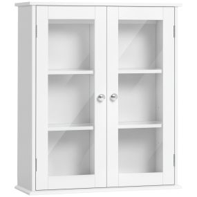 Armario de pared de baño 2 puertas de cristal blanco 55x20x65 cm con estantes ajustables