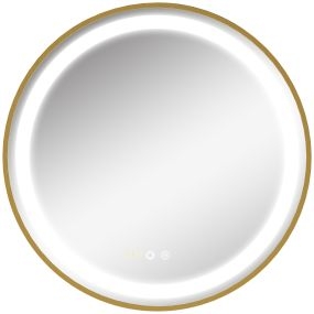Espejo de baño LED redondo Ø60x4 cm con interruptor táctil, 3 luces, marco de aluminio dorado