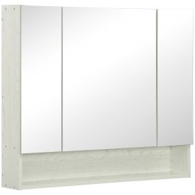 Armario de baño con espejo de pared 3 puertas estante ajustable 90x15x75 cm blanco