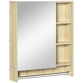 Armario de baño con espejo de pared 1 puerta estante ajustable toallero 60x15x70 cm roble