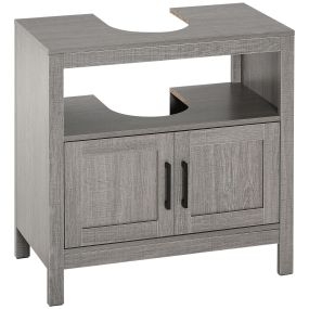 Mueble bajo lavabo de madera gris con 2 puertas y estante abierto 60x30x60 cm