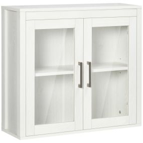 Armario de baño de pared con 2 puertas de vidrio y estante ajustable 60x19,5x54 cm blanco