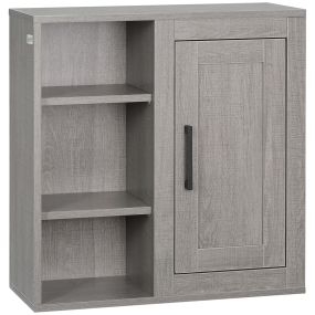Armario de baño de pared con 3 estantes abiertos y 1 puerta gris 48x20x50 cm