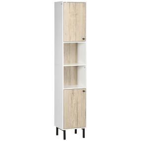 Armario alto de baño con 2 puertas y 6 estantes 31,5x30x169 cm blanco y roble