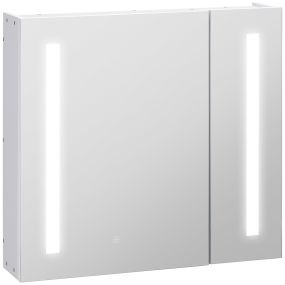 Armario de baño con espejo LED, 2 puertas, táctil, memoria, 70x15x65 cm, blanco