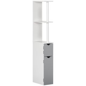 Columna de Baño Mueble de Baño con Puertas y Estantes Abiertos Armario de Baño Estilo Moderno 15,2x29,8x118 cm Blanco y Gris