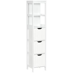Armario alto de baño estrecho con 3 cajones y 2 estantes abiertos 30x30x141,6 cm blanco