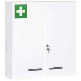 Botiquín de pared de acero de 3 niveles con cerradura y 2 llaves 55x18x60 cm blanco