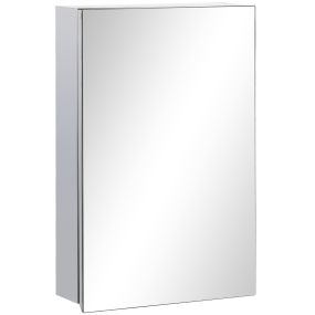 Armario de Baño con Espejo Armario de Pared Mueble Colgante para Baño con Puerta y 3 Estantes de Almacenamiento para Ducha Aseo 39x12x60 cm Plata