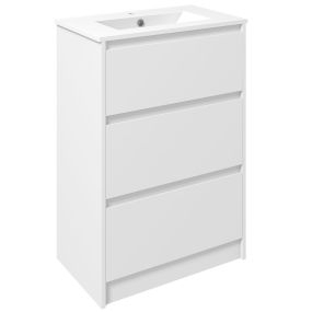 Mueble de baño con lavabo de cerámica sintética 2 cajones 61x37x88 cm blanco brillante