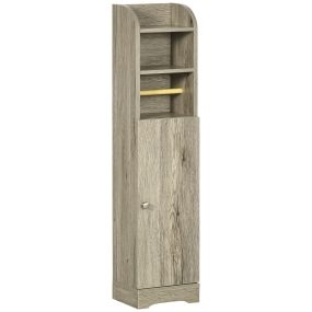 Armario de baño columna auxiliar multiusos con estante ajustable y portarrollos gris 23x18x100 cm