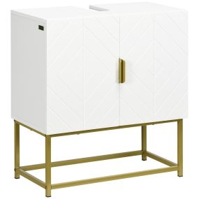 Mueble bajo lavabo moderno blanco con 2 puertas y patas de acero dorado 60x30x65 cm