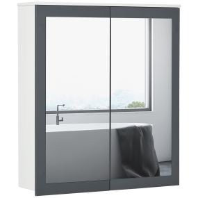 Armario de baño con espejo suspendido 2 puertas de vidrio y estantes ajustables 69x17x75,5 cm blanco