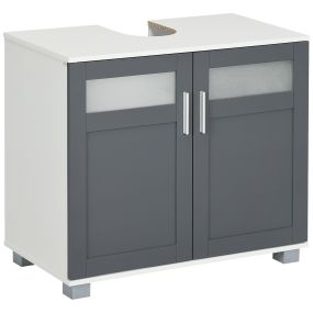 Mueble bajo lavabo con 2 puertas de vidrio templado y estante ajustable 69x35x59 cm blanco y gris