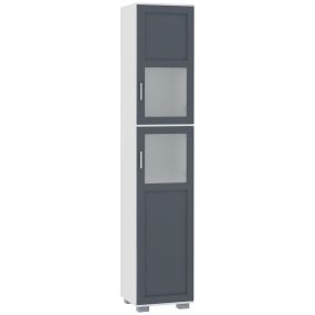 Armario alto de baño con 2 puertas de vidrio templado y estantes ajustables 37x35x190 cm blanco y gris