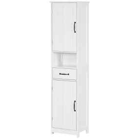 Columna de baño alta con 2 puertas, 1 cajón, estante abierto y estantes ajustables 40x30x164 cm blanco
