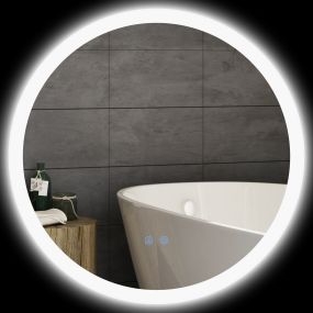 Espejo de baño redondo Ø60 cm con luz, 3 colores, brillo regulable, antivaho, memoria, IP44, plata