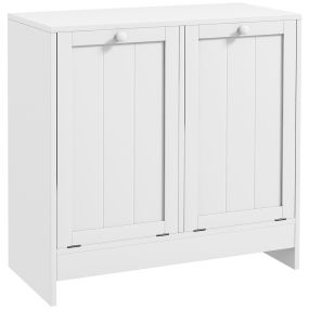 Armario de baño con cestos para ropa sucia, 2 compartimentos, blanco, 66x33x68 cm