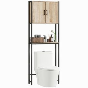 Mueble sobre inodoro con 2 puertas, estante ajustable y abierto, 64x19x178 cm, natural