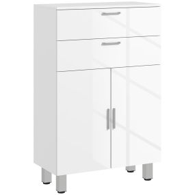 Mueble auxiliar de baño moderno con 2 cajones y estantes ajustables blanco brillo 60x30x93 cm