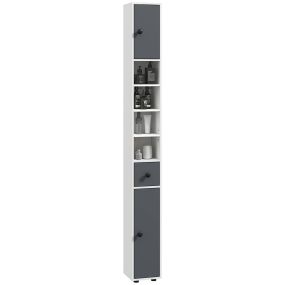 Armario de baño alto estrecho gris 20x20x180 cm con 1 cajón, 2 puertas y 4 estantes ajustables