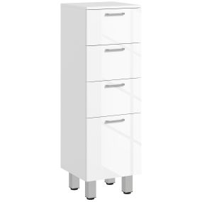 Mueble auxiliar de baño moderno con 4 cajones y 4 patas blanco brillante 30x30x93 cm
