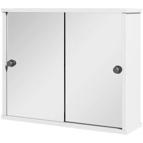 Armario con espejo de baño colgante con estante ajustable y puerta corredera doble 55x15x45 cm blanco brillante