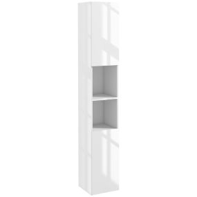 Armario de baño alto estrecho con puertas y estantes ajustables 30x30x81,5 cm blanco brillo