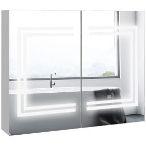 Armario de baño con espejo y luz LED colgante 2 puertas estantes ajustables 80x15x65 cm blanco brillante