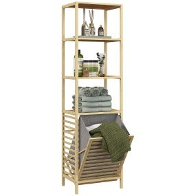 Estantería de baño de bambú con 3 estantes y cesto desmontable 44x33x160 cm natural