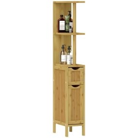 Columna de baño con puertas y estantes abiertos 18x30x120 cm natural