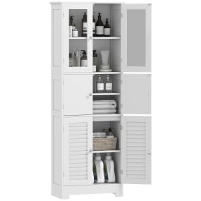 Columna de baño mueble auxiliar con 6 puertas, estantes ajustables, antivuelco, 60x30x170,5 cm, blanco