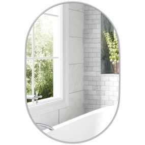 Espejo de baño ovalado 60x90 cm con marco de aluminio plata para pared horizontal o vertical