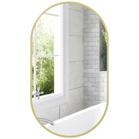 Espejo de baño ovalado 40x70 cm con marco de aluminio dorado para pared horizontal o vertical