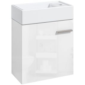 Mueble de baño con lavabo de pared 40x23x50 cm blanco brillante con puerta y cierre suave