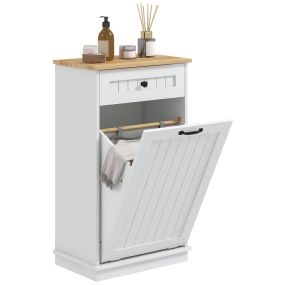 Mueble auxiliar de baño con cesto para ropa sucia y cajón 52x33x90 cm blanco